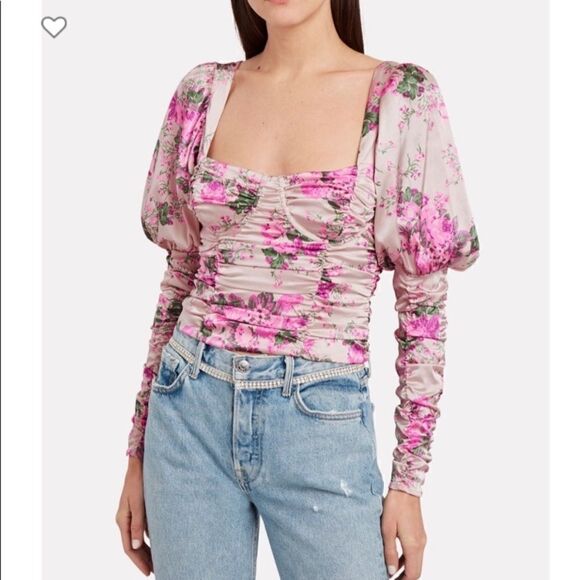 For Love and Lemons Palais Pink Crop Top Floral Blouse Size XS - Picture 4 of 13